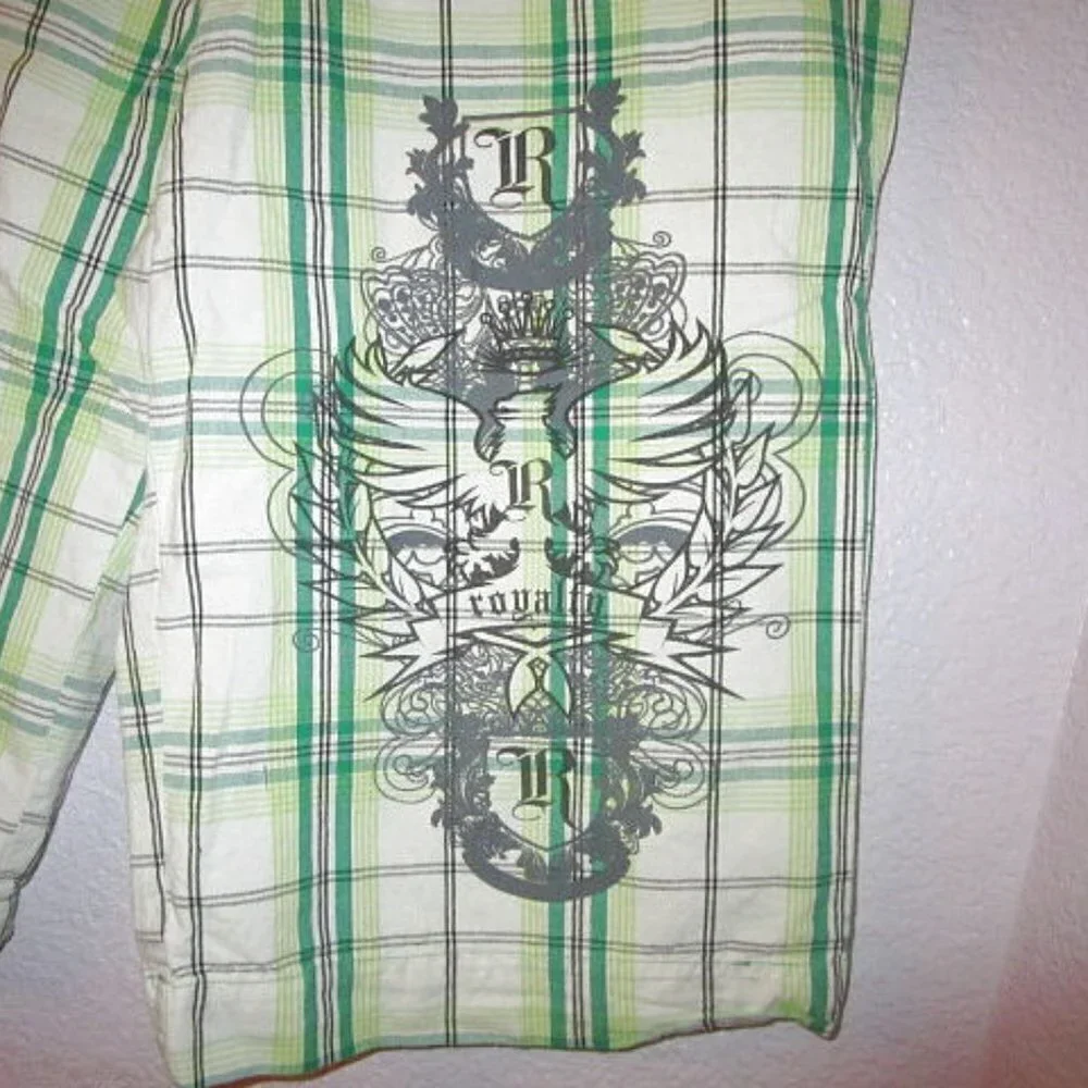 Vtg 90s Y2K Noiz Royalty Graphic Shorts Mens 34 Plaid 11” Grunge Skater Retro